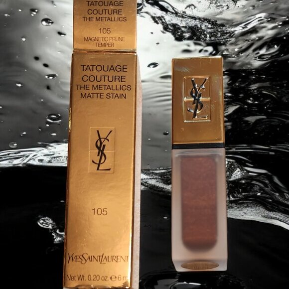 YSL Tatouage Couture The Metallics Matte Lip Stain 105 Magnetic Prune Temper NIB - Picture 1 of 1